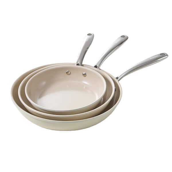 8/9.5/11 in. Nonstick Frying Pan Set, Ceramic Pan Skillet, Ceramic Frying Pan Set, Beige White