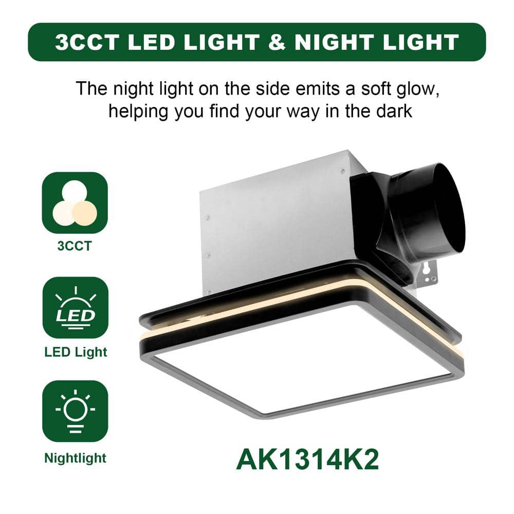 Matte Black 80 CFM Bathroom Fan with LED Light