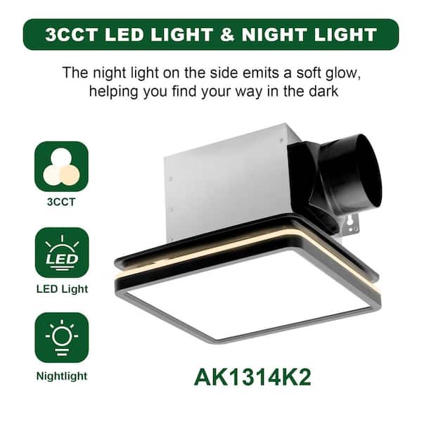 Akicon Bathroom Exhaust Fan with Light, Dimmable 3CCT LED
