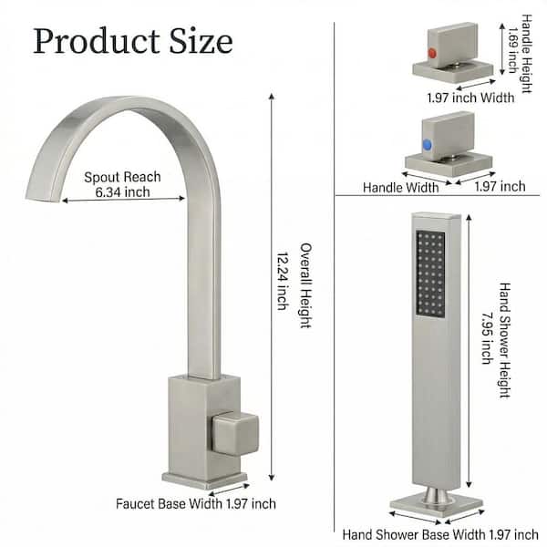 Single-Handle Tub Deck Mount Roman Tub Faucet with Hand Shower in Brushed Nickel