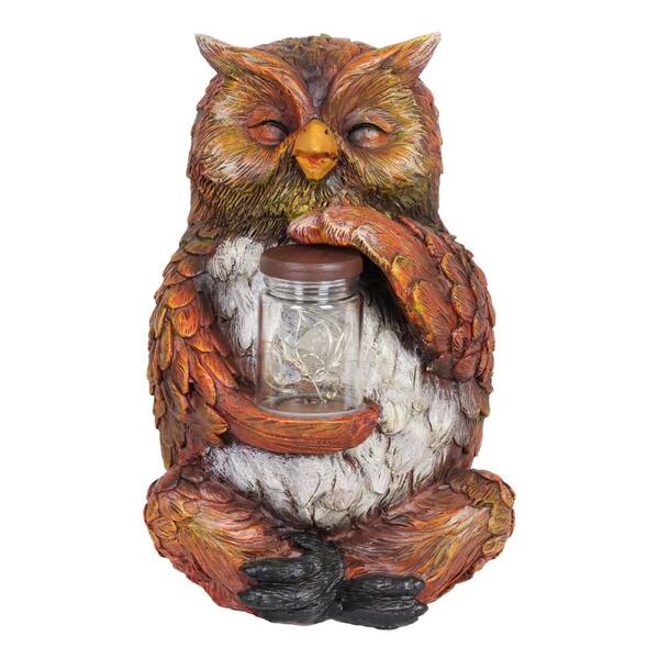 Exhart Solar Garden Owl with LED Firefly Jar Garden Statue-12074-RS