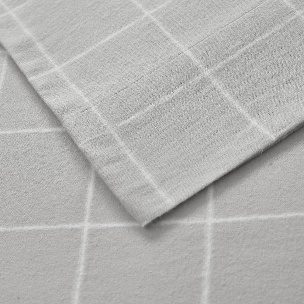 California King Grey Windowpane Cotton Flannel Sheet Set
