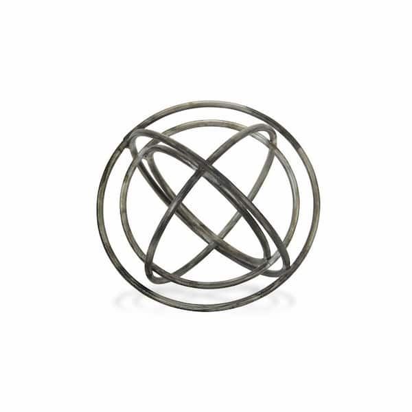 HomeRoots 10 in. Gray Metal Abstract Contemporary Decorative Orb