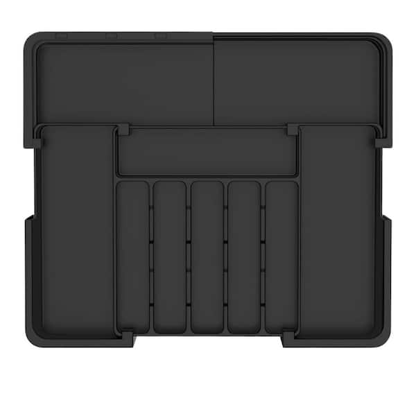 Silverware Organizer Expandable Adjustable Kitchen Utensil Drawer Tray Large BPA-Free Cutlery Storage Divider Black