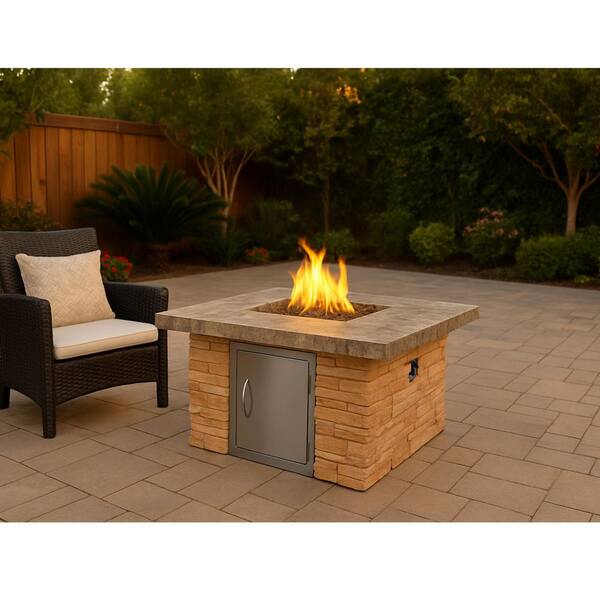 Stone Veneer Propane Square Gas Fire Pit