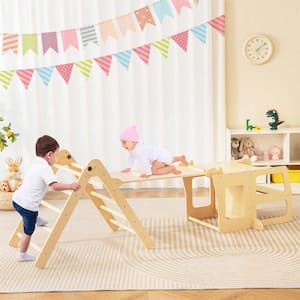 7-in-1 Toddler Climbing Toy Set with Reversible Ramp Convertible Step Stool Natural