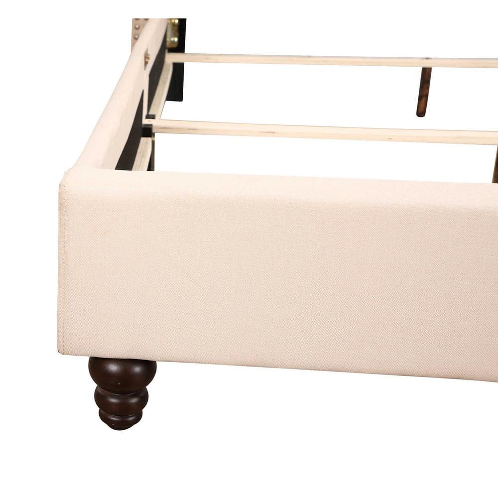 Julie Beige Velvet Tufted Full Panel Bed with Nailhead Trim