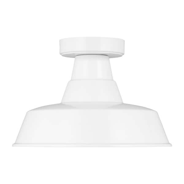 Generation Lighting Barn Light 1-Light White Exterior Outdoor Flush Mount Ceiling Light with LED Light Bulb Included
