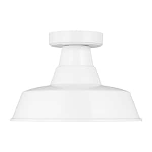 Barn Light 1-Light White Exterior Outdoor Flush Mount Ceiling Light with LED Light Bulb Included