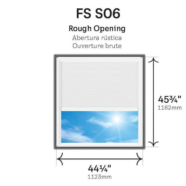 44-1/4 in. x 45-3/4 in. Fixed Deck Mount Skylight w/ Laminated Low-E3 Glass, White Solar Powered Room Darkening Shade