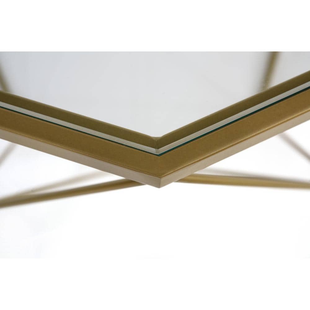 Gold Octagon Glass Top Coffee Table with Metal Base