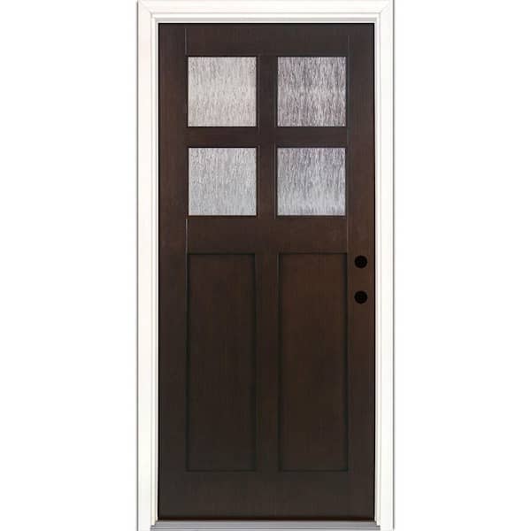 Feather River Doors 37.5 in. x 81.625 in. 4-Lite Cord Craftsman Stained Cocoa Teak Left-Hand Inswing Fiberglass Prehung Front Door