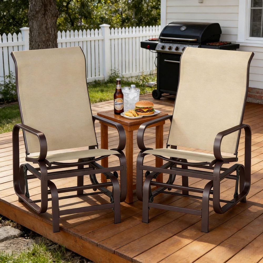 Brown Powder-Coated Steel Frame Smooth Gliding Outdoor Lounge Chair in Khaki Set of 2 durable construction price history on PriceWatchPro
