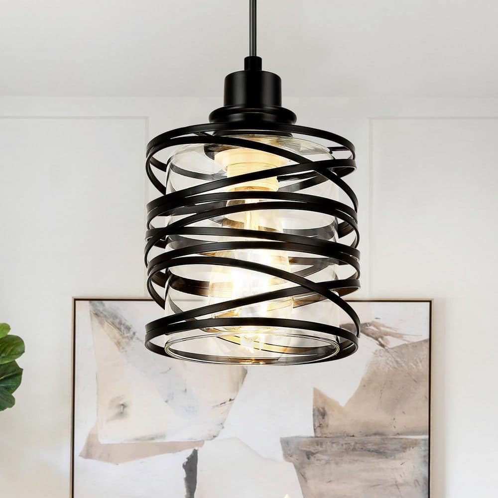 Jasslynn 60 Watt 1 Light Black Modern Pendant Light with Cylinder Clear Glass Shade for Living Room Foyer price history on PriceWatchPro