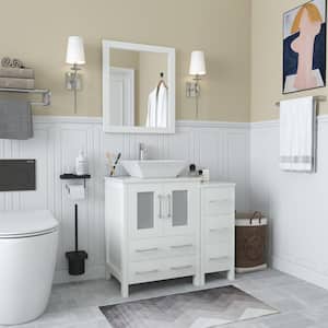Ravenna 36 in. W x 18.5 in. D x 36 in. H Single Sink Bathroom Vanity in White with Engineered Marble Top and Mirror