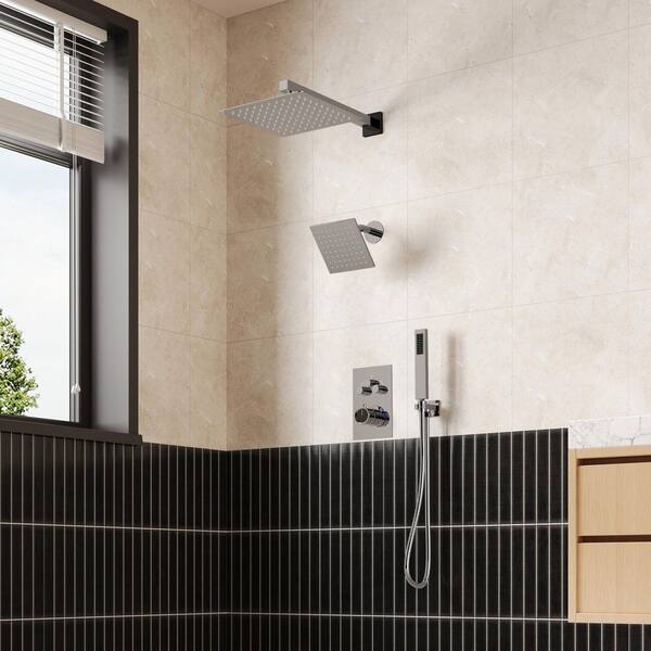 GRANDJOY Zenith Rain 7-Spray 12, 6 in. Dual Wall Mount Shower Head