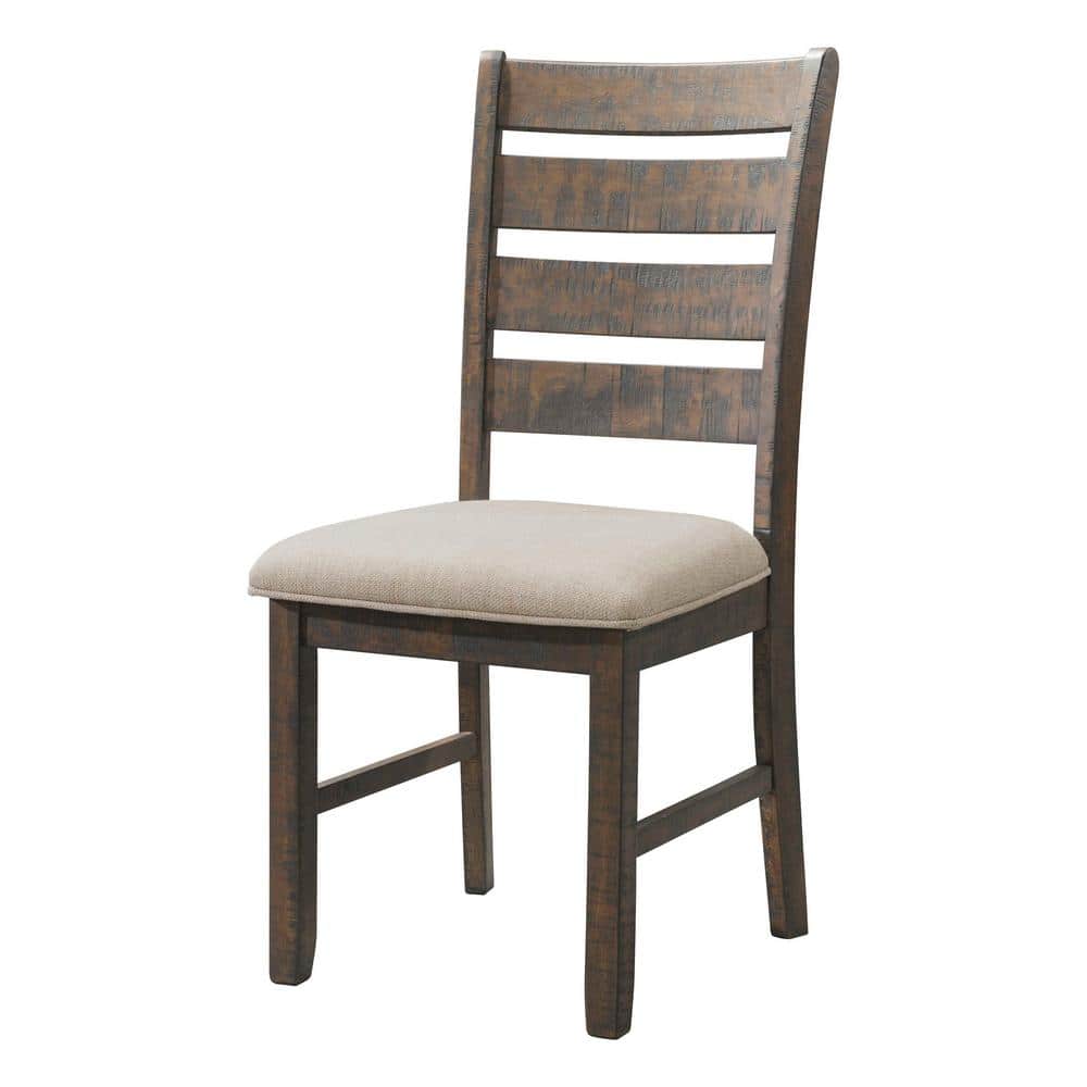 Rustic Cream Linen and Smokey Walnut Wood Ladderback Side Chair