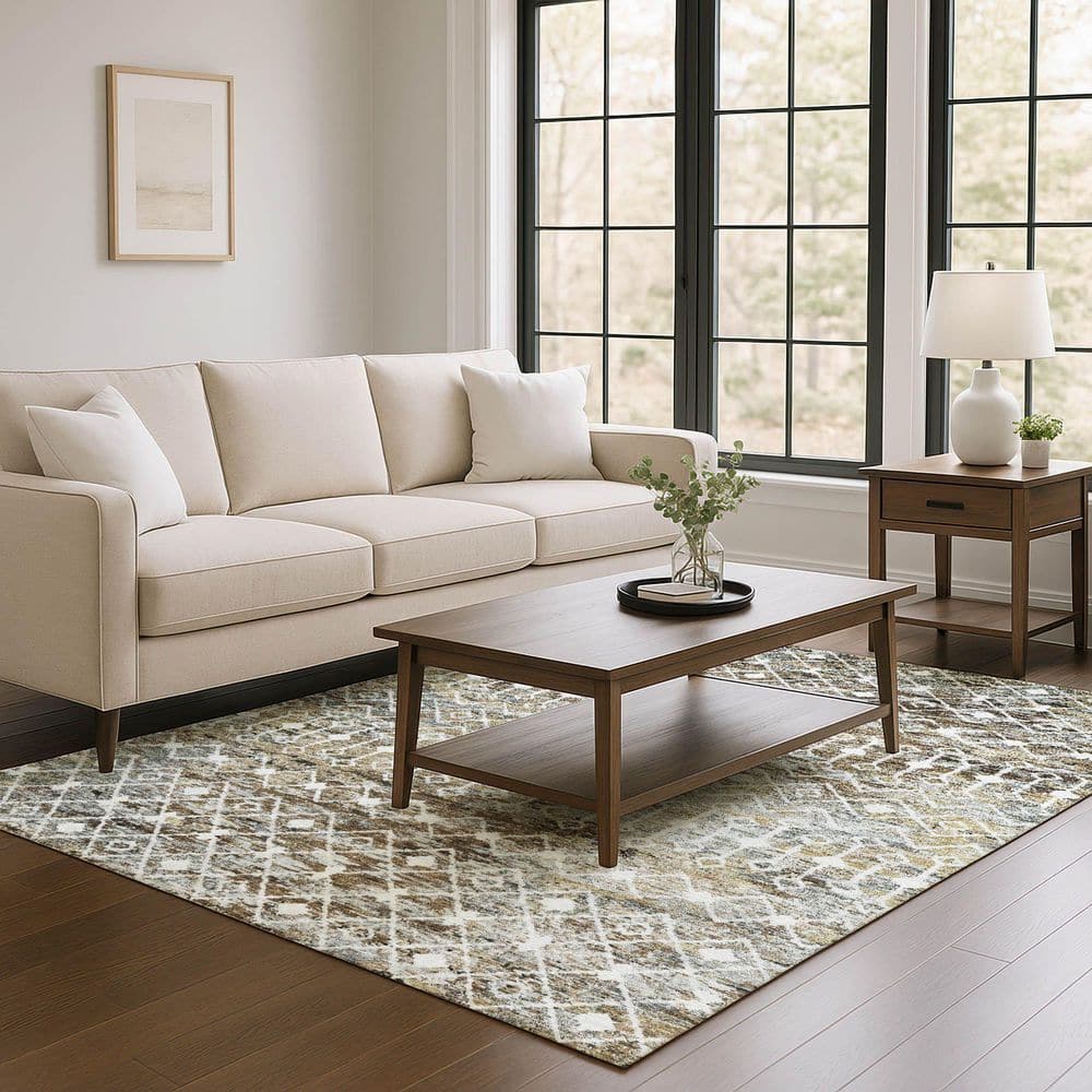 Mayfield Premium Machine Washable Abstract AMF1638 Brown 3 ft. x 5 ft. Area Rug price history on PriceWatchPro