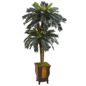Indoor 6 ft. Double Sago Palm Artificial Tree in Designer Planter