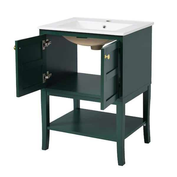 COWLOWN 24 in. W x 18 in. D x 34 in. H Bathroom Green Linen Cabinet