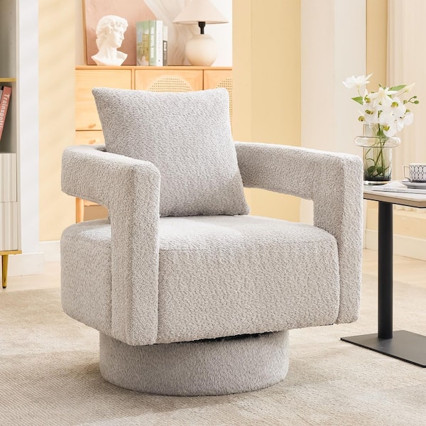 JEAREY Modern Gray Circle Chenille Boucle Farbic Swivel Accent Arm Chair, Swivel Reading Chair for Bedroom Living Room