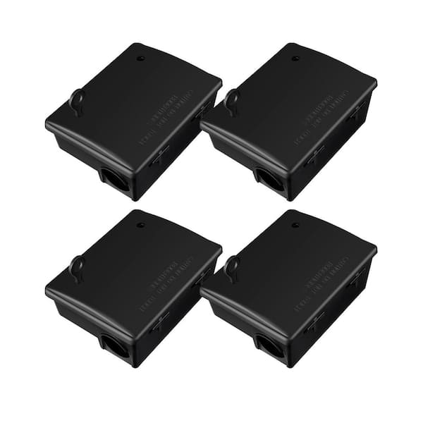Indoor/Outdoor Rat Bait Station with Key Reusable Mouse Stations Heavy Duty Boxes for Rodents (4-Pack)