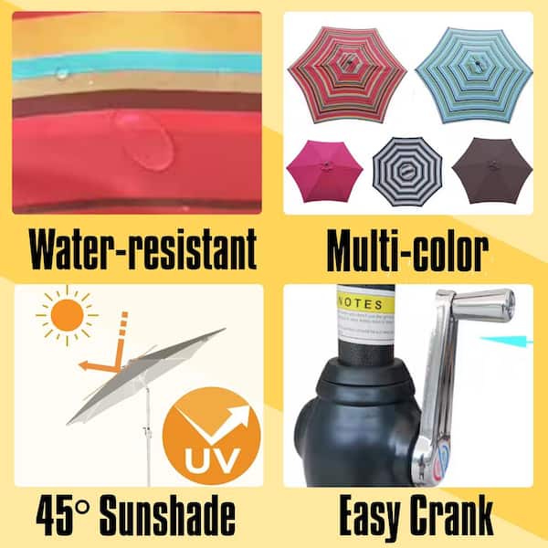 9 ft. Patio Market Umbrella Outdoor Waterproof Umbrella with Crank and Push Button Tilt in Red Striped