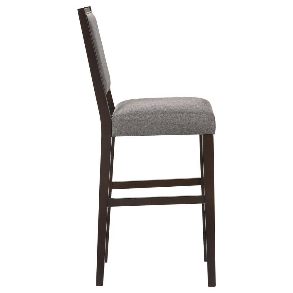 Gray Upholstered Transitional Wood Bar Stools with Footrest