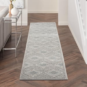 Concerto Grey/Ivory/Blue 2 ft. x 10 ft. Bordered Contemporary Kitchen Runner Area Rug