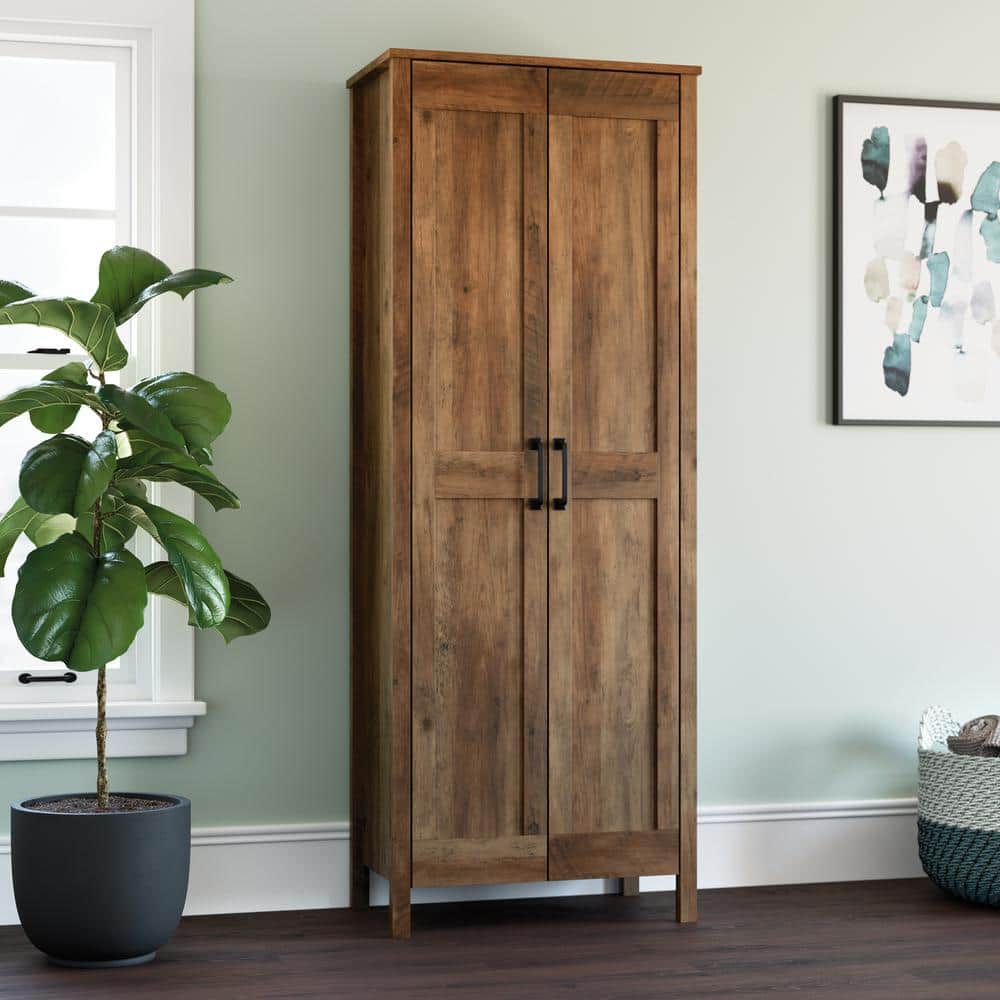 Tall Rustic Pine 2-Door Storage Cabinet with Adjustable Shelves