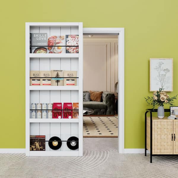36 in. x 84 in. White Primed Composite MDF Shelves Sliding Barn Door with Hardware Kit and Soft Close