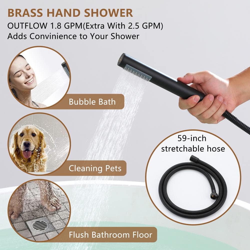 Matte Black Freestanding Tub Filler Faucet with Handheld Shower
