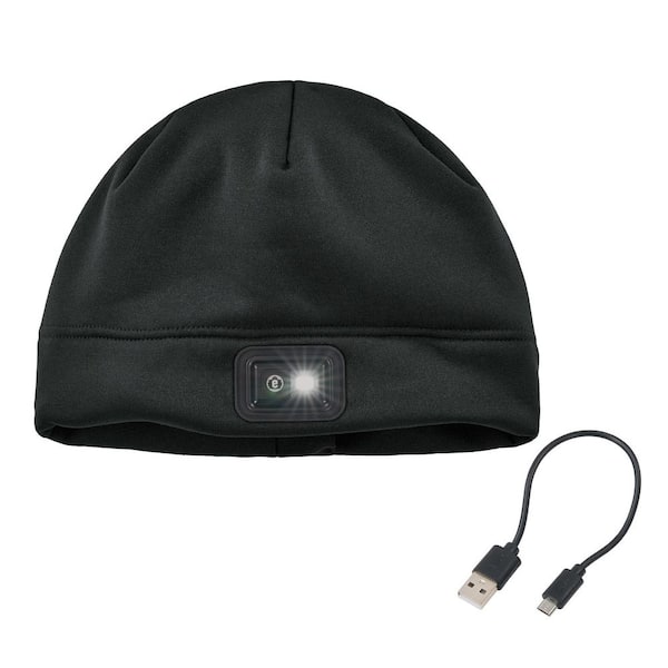 N-Ferno 6801 Black Winter Skull Cap with LED Rechargeable Light