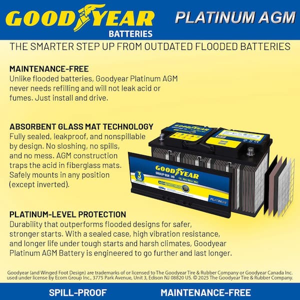 Goodyear 95R-H9-AGM BCI Group Size 95R 12-Volt 100 AH, 190RC, 950