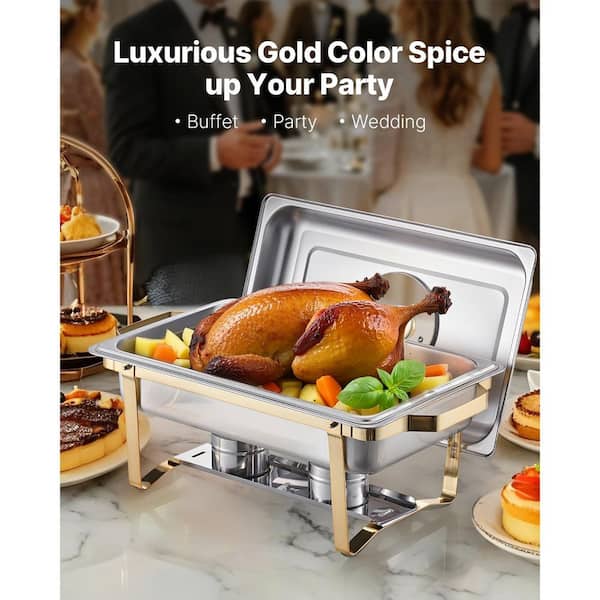 Chafing Dish Buffet Set, 8 qt. 4-Pack, Silver, Stainless Steel Chafing Dishes and Accessories, Round Catering Warmer
