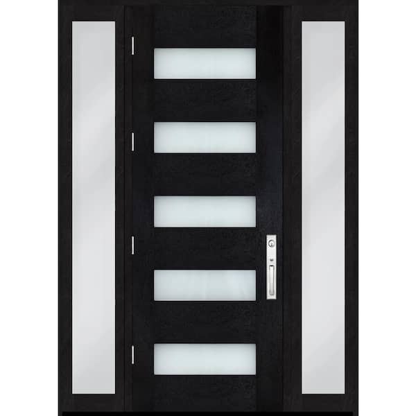 Regency 72 in. x 80 in. 5L Modern Frosted Glass RHOS Onyx Fiberglass Prehung Front Door w/Dbl 16in.SL and NKL Lockset