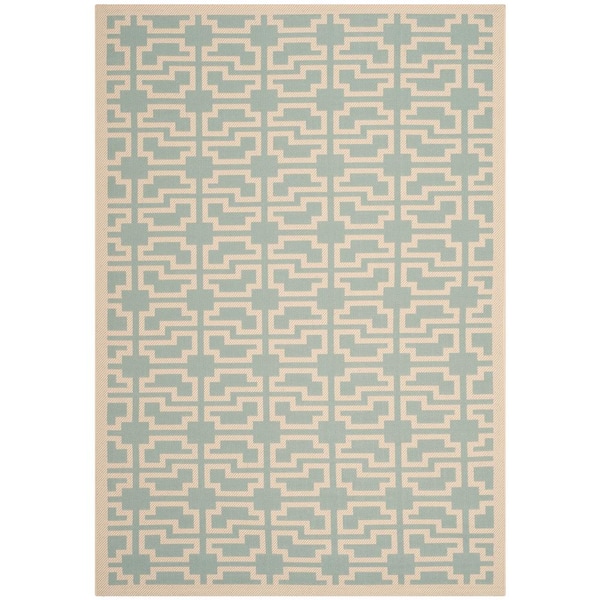 Courtyard Aqua/Beige 2 ft. x 4 ft. Geometric Indoor/Outdoor Area Rug