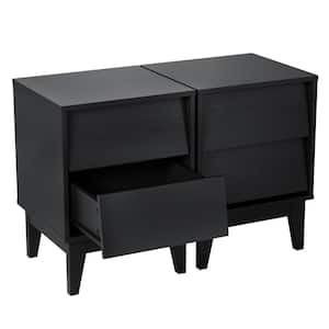 15.8 in. L x 14.6 in. W x 21.3 in. H Black Nightstand, End Table with 2 Drawers (Set of 2)