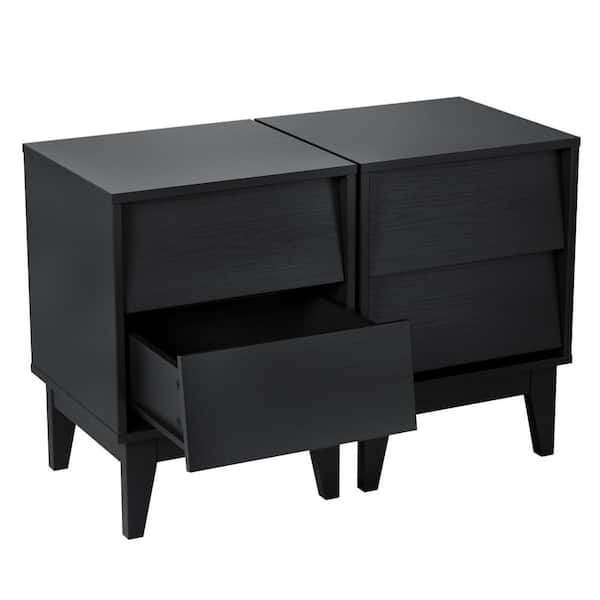 anpport 15.8 in. L x 14.6 in. W x 21.3 in. H Black Nightstand, End Table with 2 Drawers (Set of 2)