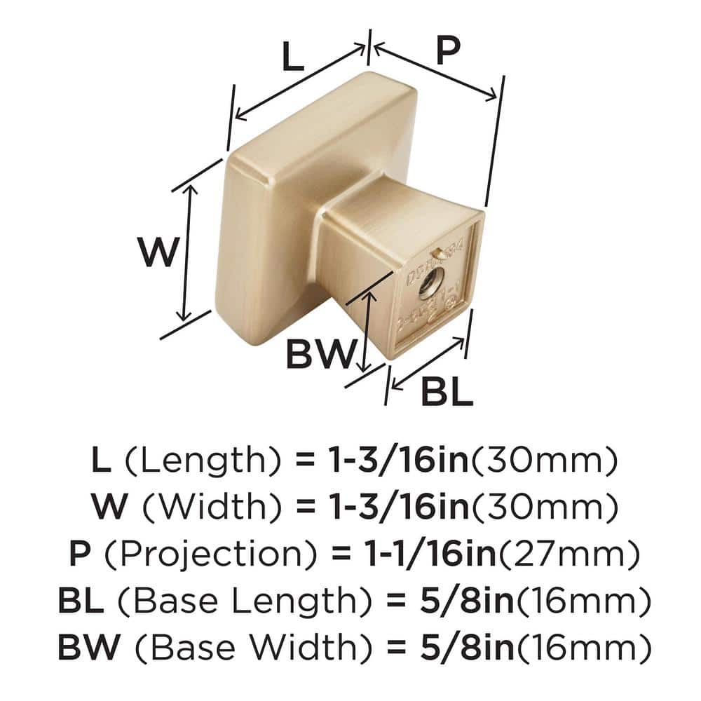 Champagne Bronze Square Modern Cabinet Knob with Mounting Hardware
