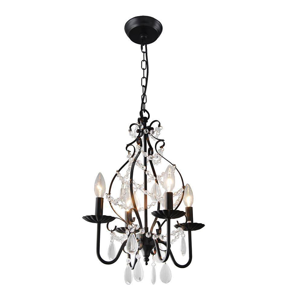 4-Light Matte Black Candlestick Chandelier