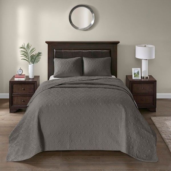 Madison Park Mansfield Dark Grey Polyester Full Reversible Bedspread Set