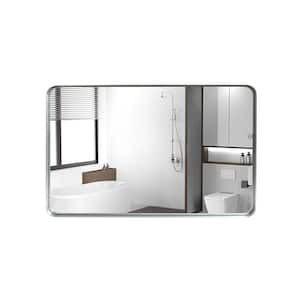 20 in. W x 30 in. H Silver Rounded Corner Rectangle Metal Frame Bathroom Mirror Wall, Hangs Horizontally or Vertically