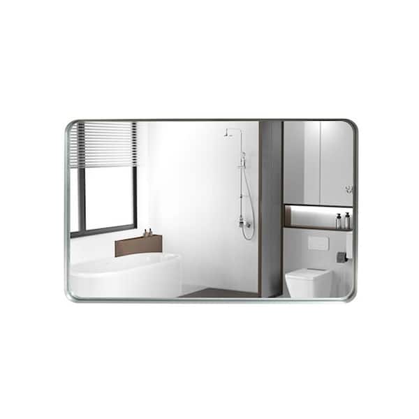 FUNKOL 20 in. W x 30 in. H Silver Rounded Corner Rectangle Metal Frame Bathroom Mirror Wall, Hangs Horizontally or Vertically