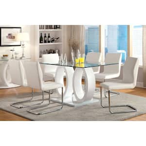 Apollina 7-Piece Rectangle White and Chrome Glass Top Dining Set