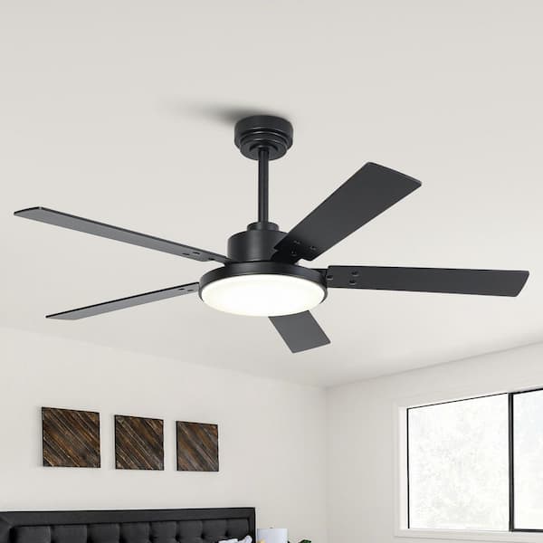 52 in. Indoor Integrated LED Matte Black Dimmable Ceiling Fan with Light Remote Control and Reversible DC Motor