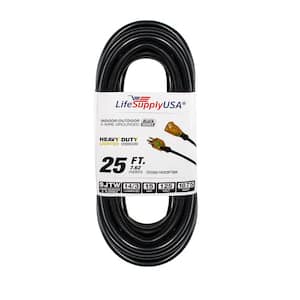 25 ft. 14/3 SJTW 13 Amp 125-Volt 1625-Watt Lighted End Indoor/Outdoor Black Heavy-Duty Extension Cord (25 Feet)