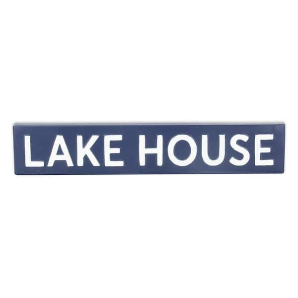 HomeRoots 23.75 in. x 4.5 in. Blue, White Lake House Metal Wall Art 1-Piece