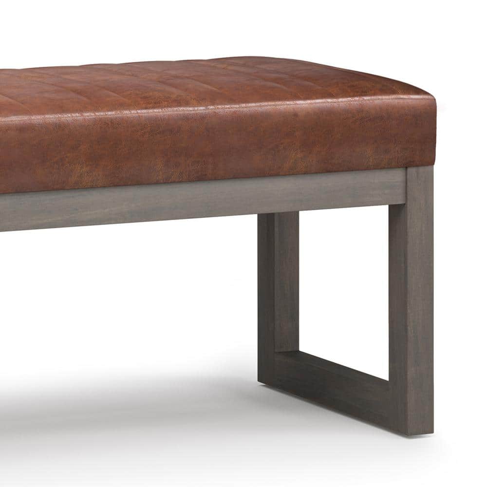 Distressed Saddle Brown Tufted Faux Leather Footstool Ottoman
