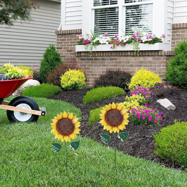 Cubilan 2 Pack Sunflower Decorative Garden Stakes for Outdoor Yard